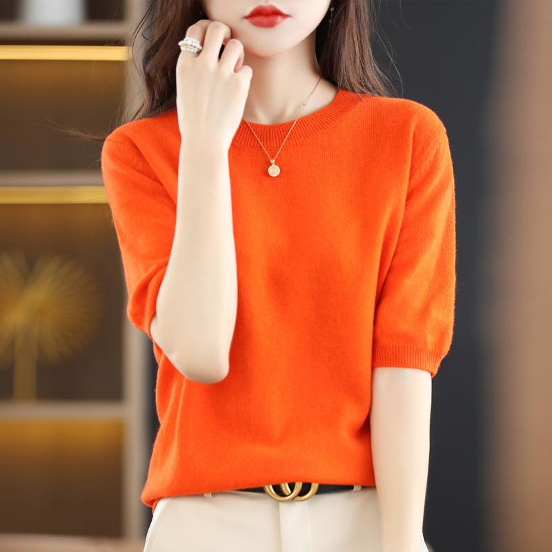 ファッション 服 オシャレ カワイイ シンプル 大カワイイ サイズ 婦服 秋 ラウンドネック 半袖 ウール セーター シャツ ニット 薄手 夏 13,115円