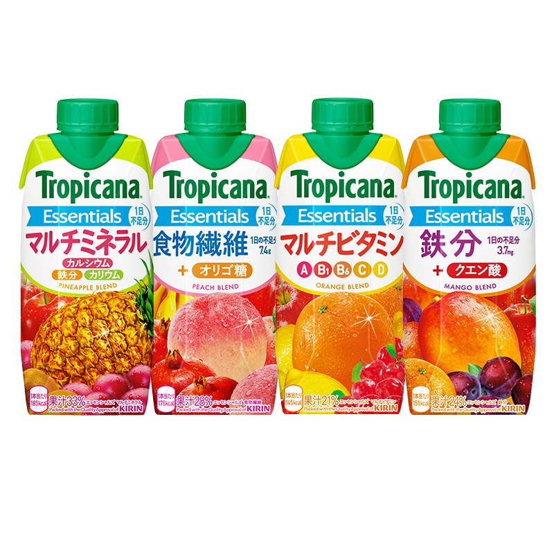 エッセンシャルズ　essentials 330mL 12本 4ケース 合計48本　食物繊維　マルチビタミン　鉄分　マルチミネラル　キリンビバレッジ