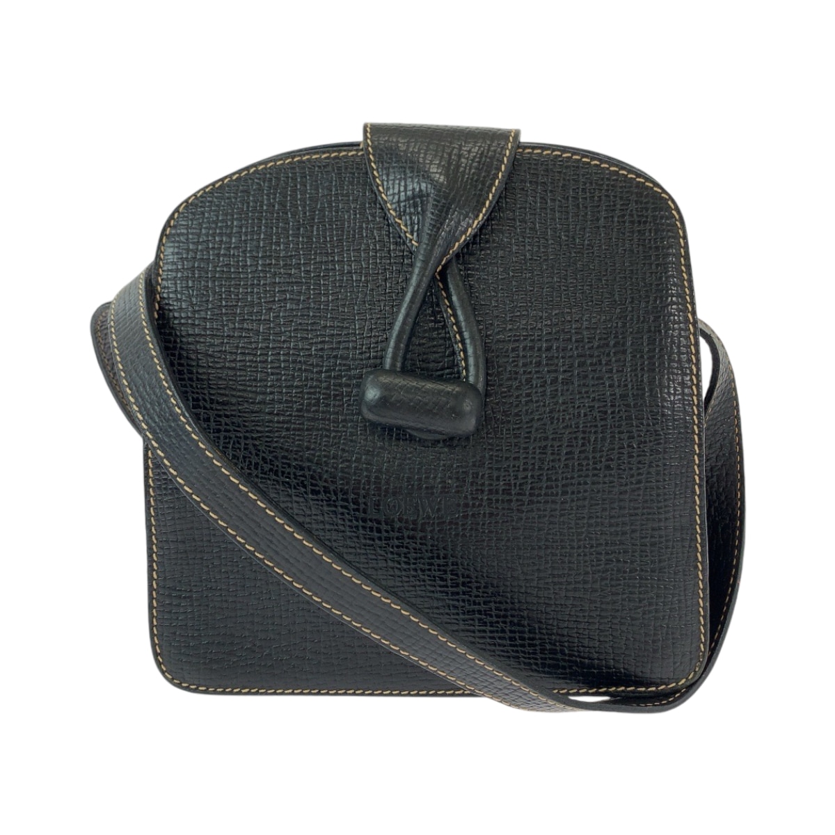 ヴィンテージ トグル ロゴ型押し ブラック 黒 ゴールド金具 レザー ショルダーバッグ 斜め掛け レディース 408885