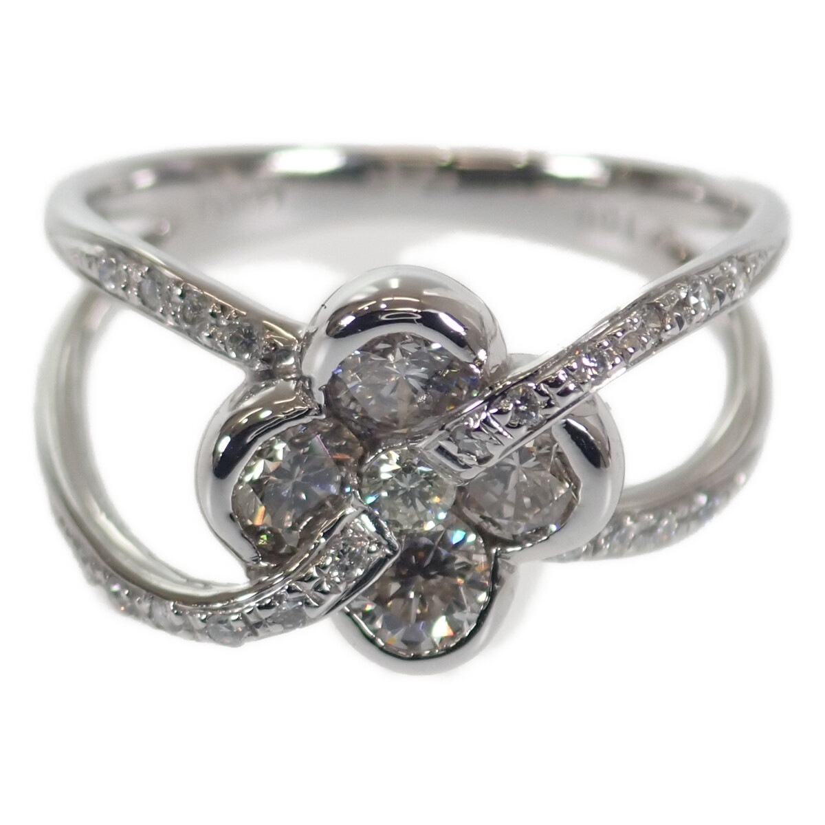 【Aランク】四つ葉 クローバー デザインリング 指輪 クロス Pt900 プラチナ ダイヤモンド 1.00ct 約12号 レディース ジュエリー 138,000円