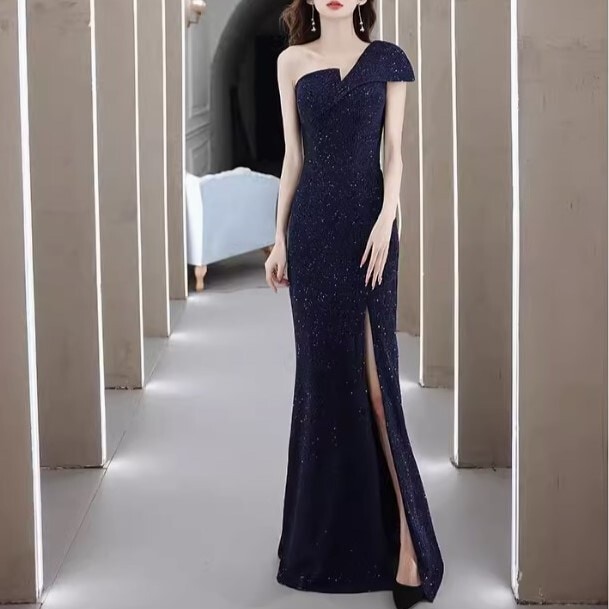 ドレス レディース ウェディング パーティー 結婚式 二次会 披露宴 演奏会 発表会 ステージ 舞台 衣装 コスプレ ラウンジ クラブ ロング マキシ 袖なし ワンショルダー アシンメトリー