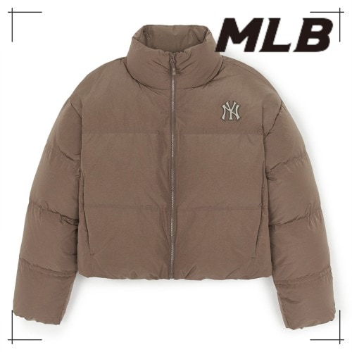 MLB公式 ダウン Womens Go-Core Shirring Cropped Padded Jacket NY (L.Brown)