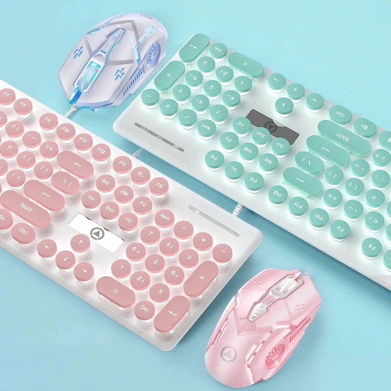 大人气2点 セット キーボード マウス タイプライター風 メカニカル レトロ ゲーミング S 有線 パ