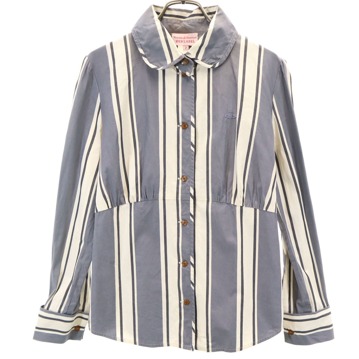 Vivienne Westwood Red Label ヴィヴィアンウエストウッド レッドレーベル ストライプ柄 長袖 シャツ 2 グレー レディース 古着