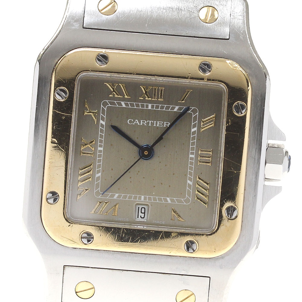 ベルト訳あり カルティエ CARTIER W20030C4 サントスガルべ LM YGコンビ デイト クォーツ メンズ _800111【中古】