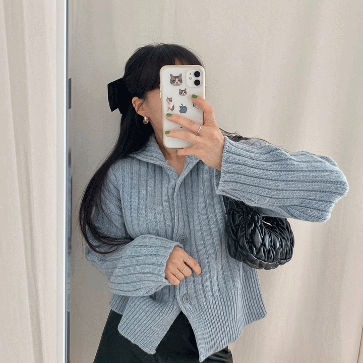 ウール カラー トミー ボタン ボタン カーディガンニット