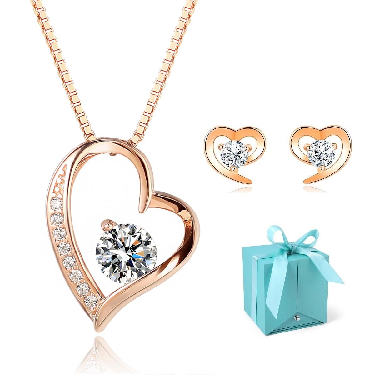 [Jeconpal] ネックレス レディース スワロフスキージルコニア採用 純銀925 ネックレス オープンハート アクセサリー 金属アレルギー対応 クリスマス 誕生日 プレゼント 女性 ギフト ボッ