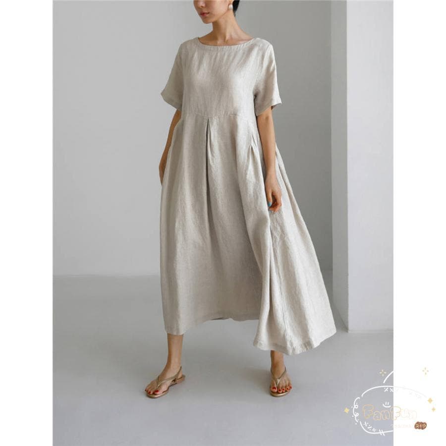 ワンピース ロングワンピース コットンリネン 綿麻 半袖 大きいサイズ カジュアル 大人 春 夏 体型カバー おしゃれ マキシ丈 無地 着心地いい