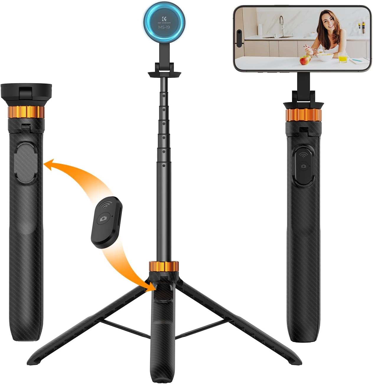 伸縮式スマホ三脚 マグネット式自撮り棒 7段階調整 最大162cm 360度角度調節 ワイヤレスリモコン付き