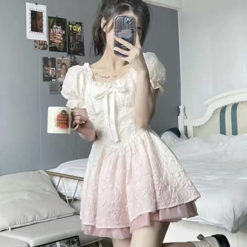 【1つ買うと10つ無料】グラデーションカラーファングスイートドレススイートドレス夏のパフの夏のパフレクル穏やかなバブルプリンセス