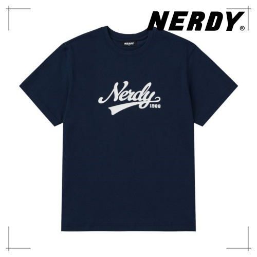 NERDY 公式正規品 バーシティ ロゴ 半袖 Tシャツ (Black/Cream/Navy) 韓国ファッション