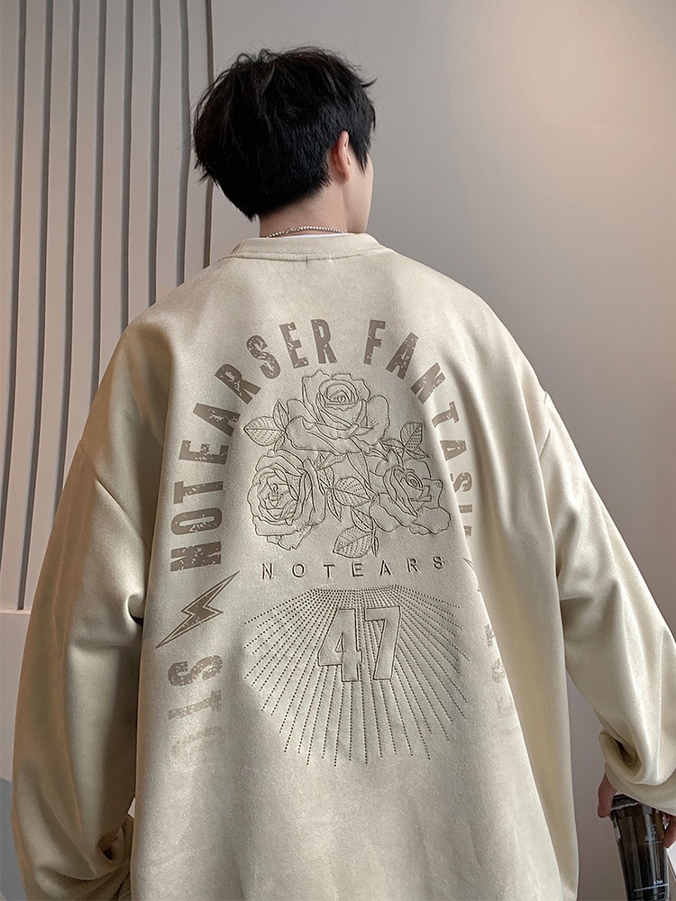 スウェットシャツメンズ春と秋の新しい刺繍アメリカンタイドルーズ百長袖ラウンドネックフードレス服