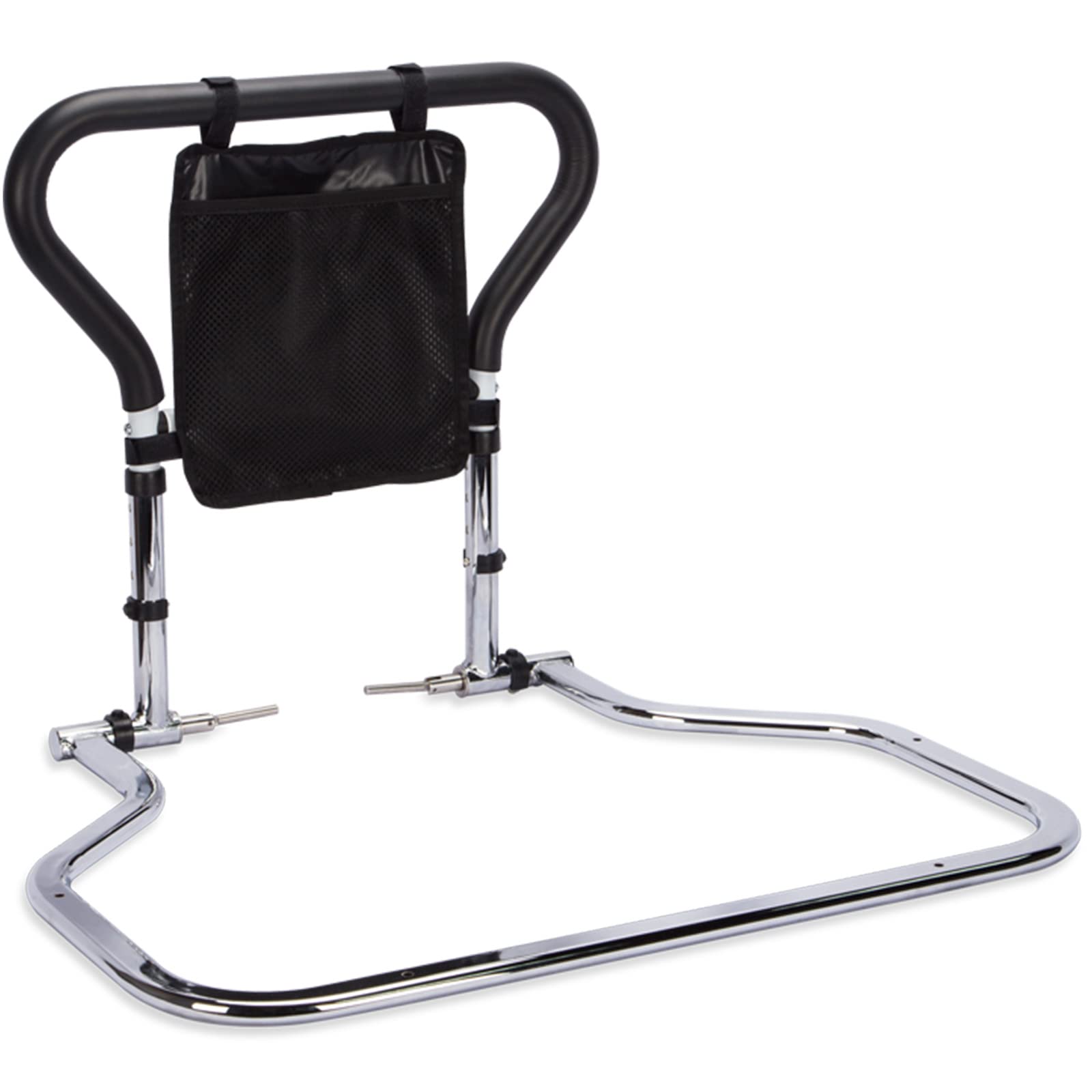 【介護福祉士監修】ベッド用 起き上がり手すり ベッドガード てすり 介護用 立ち上がり補助 起き上がり 転落防止 ベースの荷重面積が広いので 4段階高さ調節可能 簡単組み立て 小物整理バッグ付