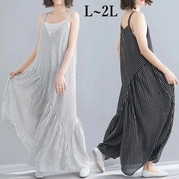 体型カバー 大きいサイズ ガウチョパンツ 大きいサイズ Vネック 楽ちん ゆった レディース ワンピース ノースリ ゆるサロペット ワンピース ワイドパンツ オールインワン シフォン サロペット