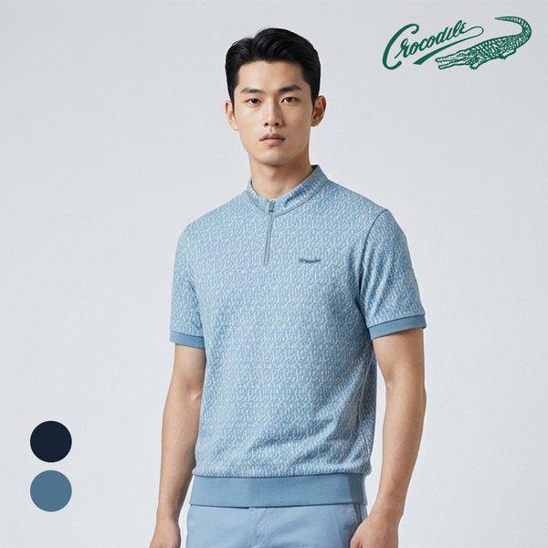 夏のパターン柄プリントハーフジップ半袖Tシャツ CDAABKT2352
