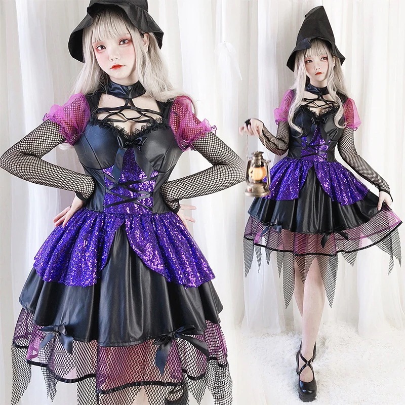 ハロウィン 大人用コスチューム リトルウィッチ コスプレ衣装 魔女 ウィッチコスチューム 悪魔衣装 吸血鬼の花嫁衣装