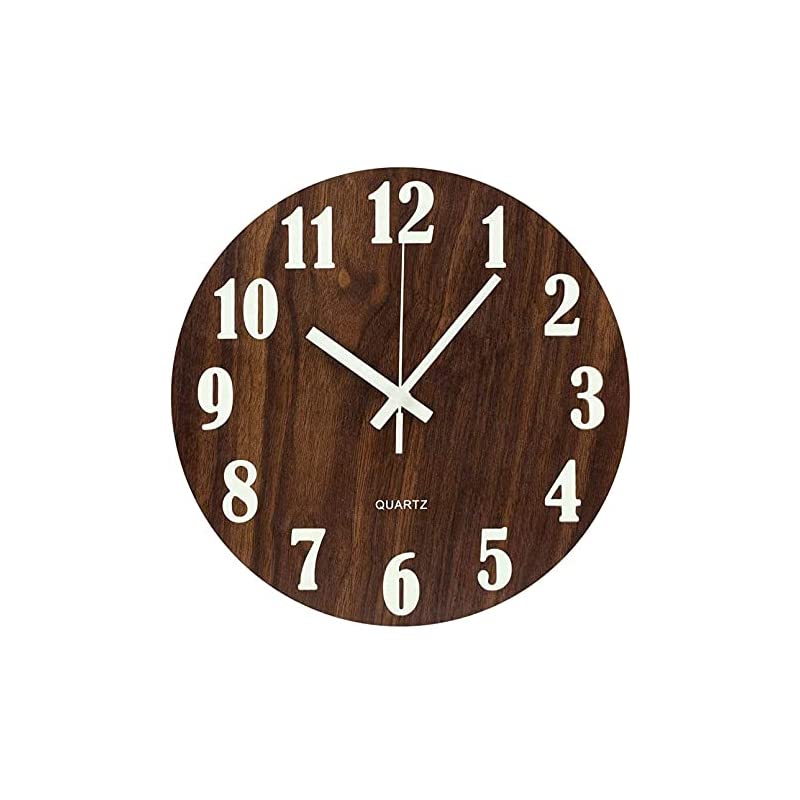 壁掛け時計 木製 夜光 静音 掛け時計 おしゃれ 連続秒針 時計 壁掛け レトロ 時計 暗くなると自動で光る時計 自宅 寝室 かけ時計 直径30cm
