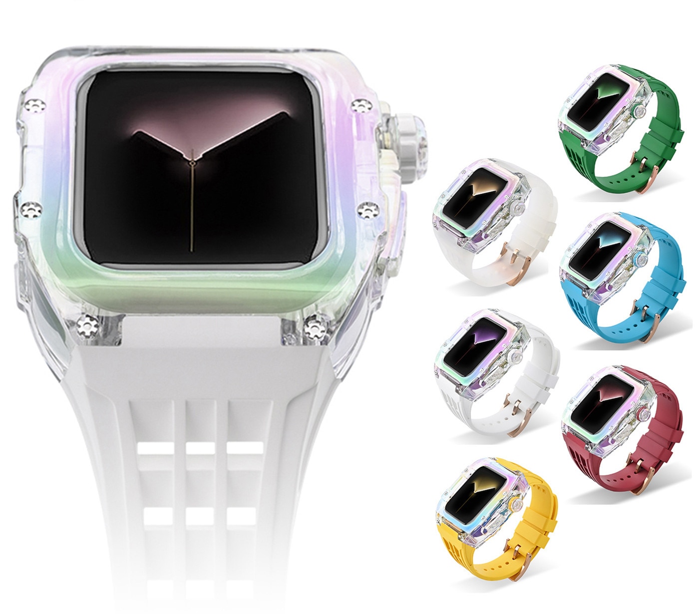 JUSUTEK 人気 Apple Watch バンド ケース ファントムカラークリスタル透明シェル 一体型 44MM/45MM共通 人魚七色変色 8/7/6/SE/5/4対応 男女兼用 完全保護カバー