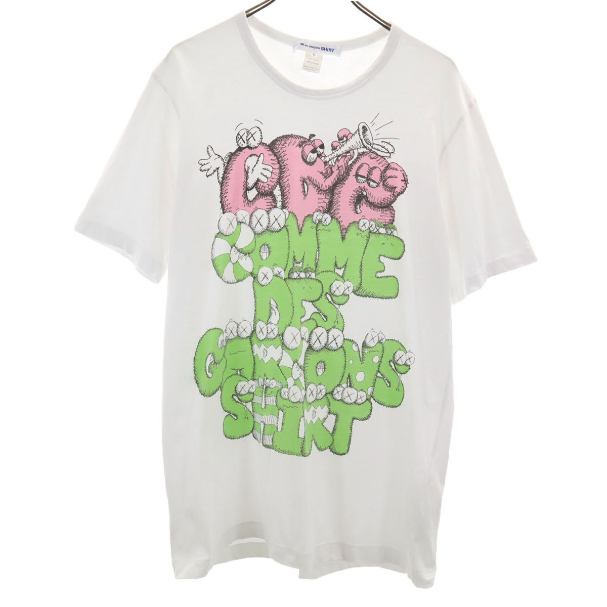 COMME des GARCONS SHIRT コムデギャルソンシャツ KAWS カウズ コラボ 半袖 Tシャツ XL ホワイト メンズ 古着