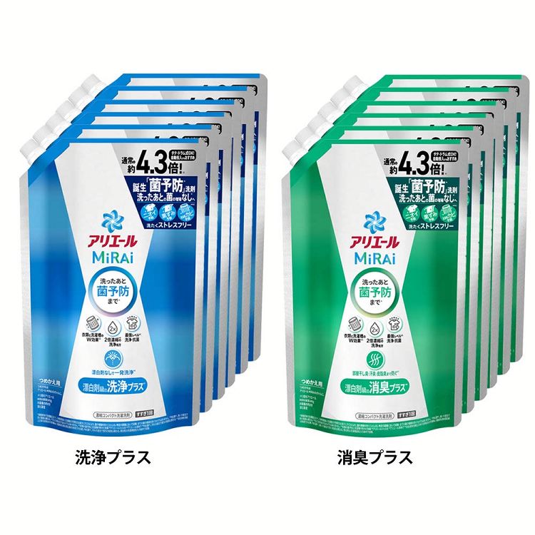 【6個セット】衣類用洗剤 抗菌 消臭 アリエールミライ つめかえウルトラジャンボサイズ 1.22kg 洗濯洗剤 洗濯 洗剤 洋服 洗濯物 詰め替え (D) メガ割