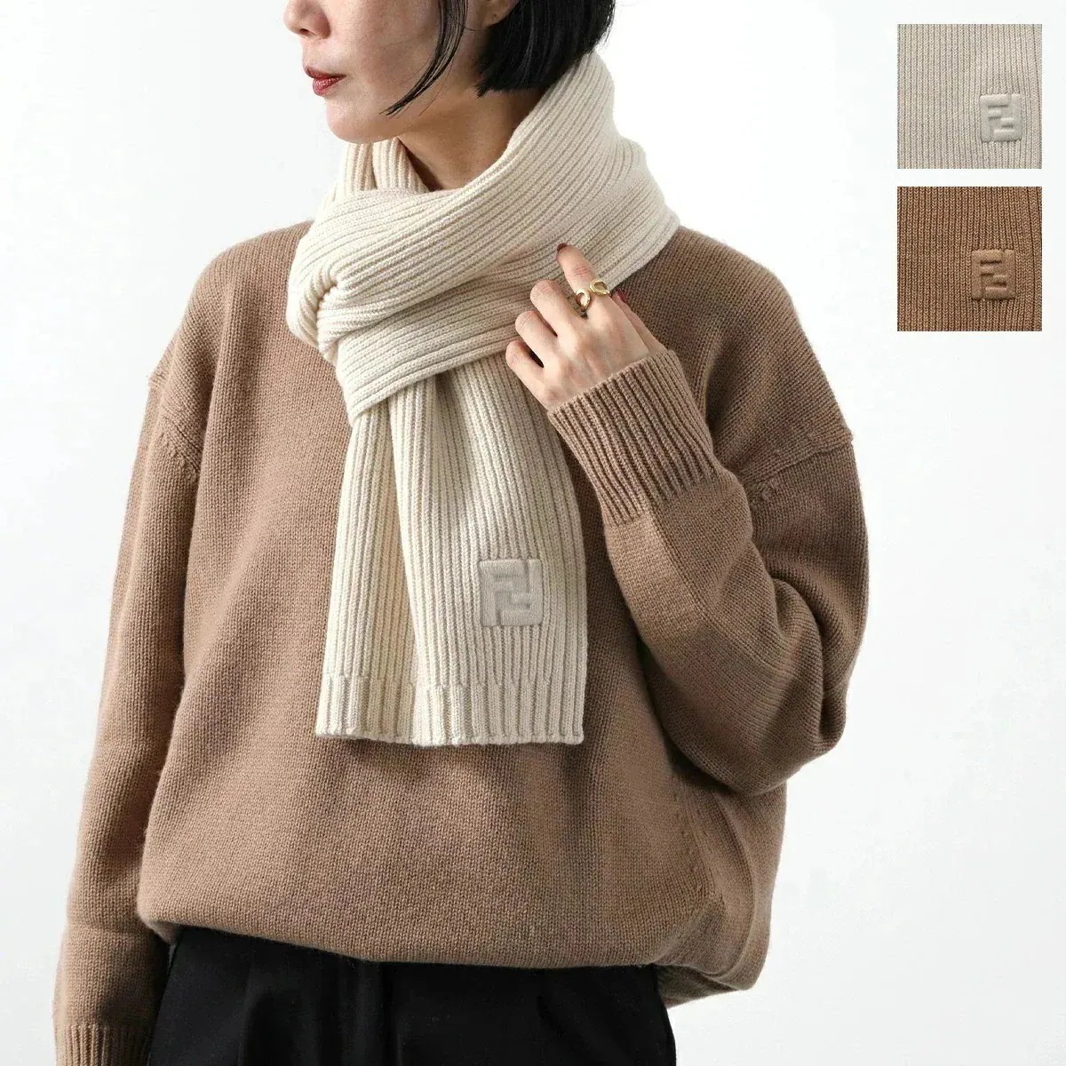 FENDI フェンディ マフラー FXT117 ASG2 レディース リブ カシミア混ウール FFロゴ ストール カラー2色
