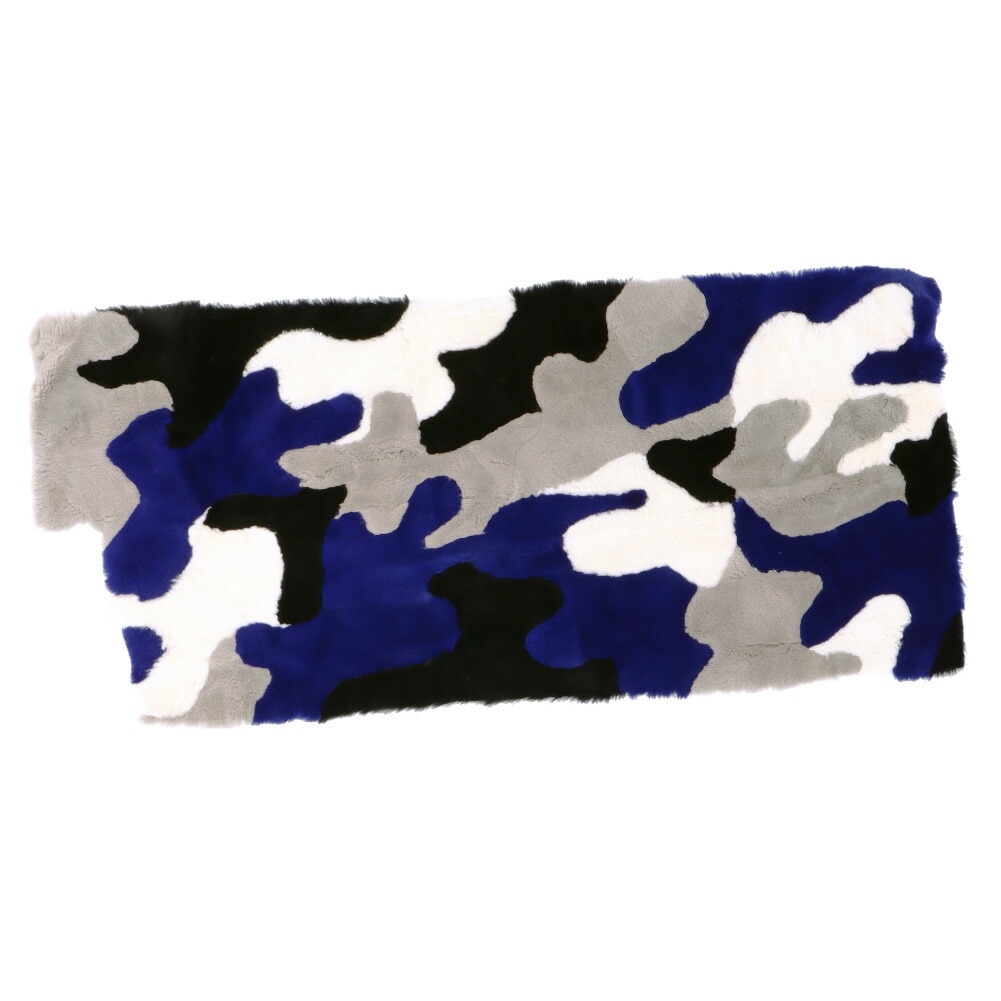 送料無料 レッキスラビット ファー大判 プレート マット シート ラグマット インテリア ふわふわ モザイク ブルー カモフラ 迷彩 端材 毛皮 レディース プレゼント ハンドメイド