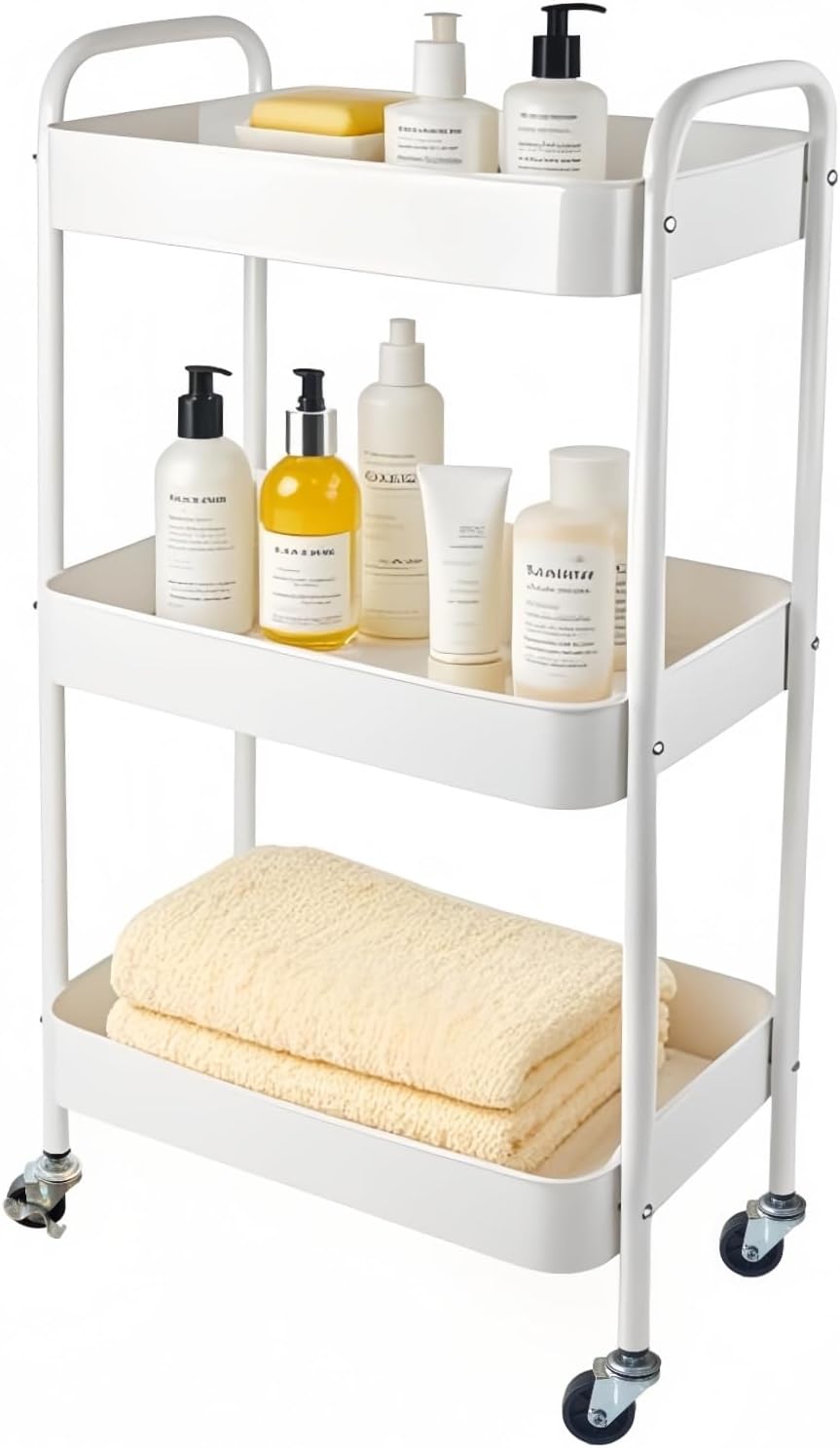 3段収納ワゴン キャスター付き 白 幅45×奥行30×高さ78cm 簡単組み立て