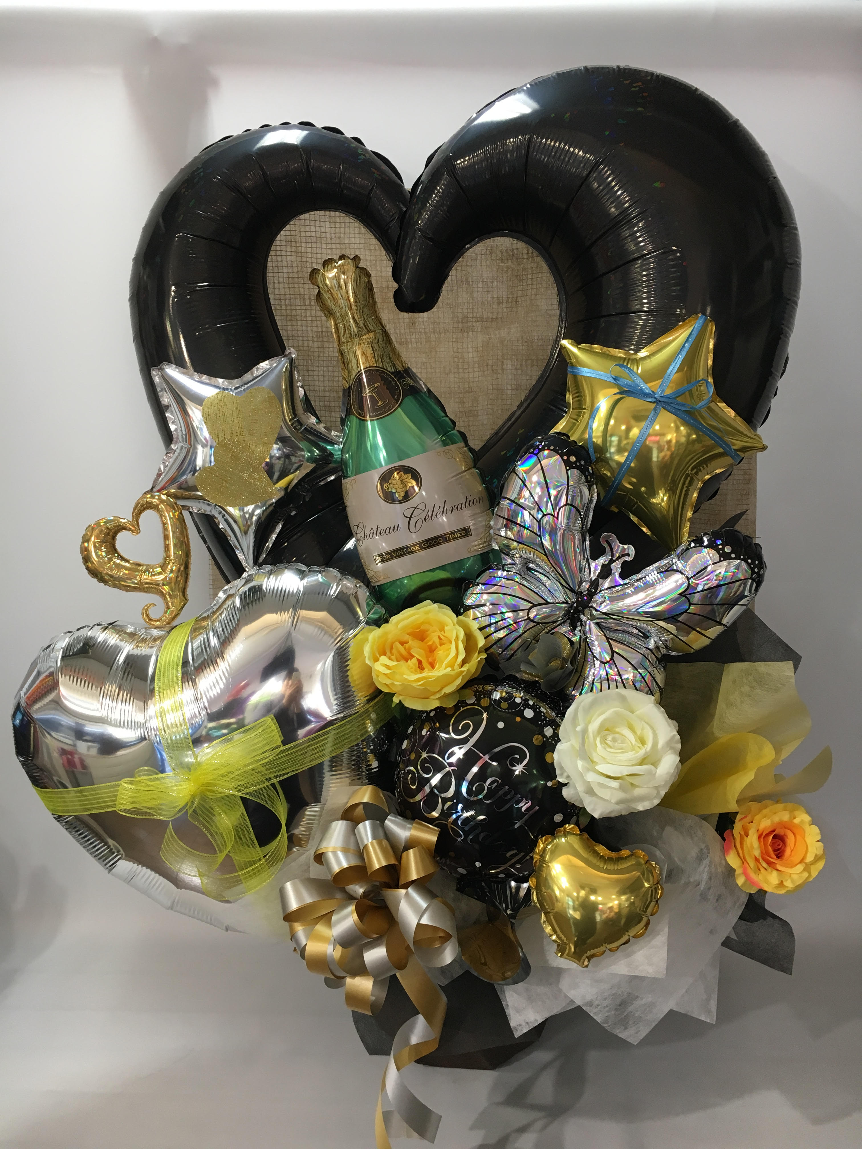 商品ID 9974 バルーンアレンジ　ブラックゴールド系