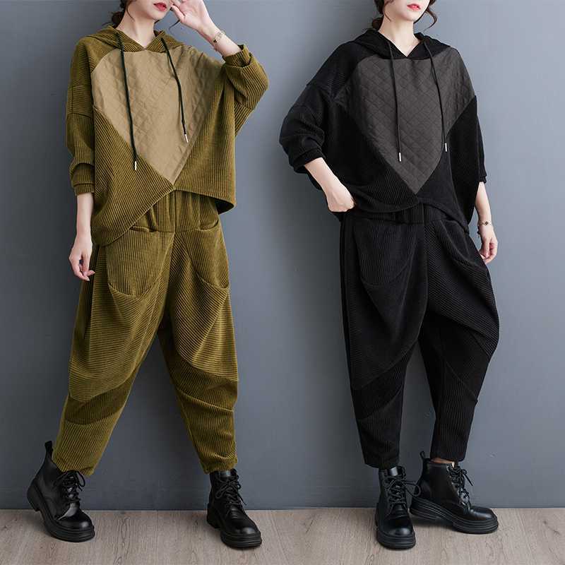 「ファットガール」 秋 上下セット キルティング パーカー フード付き スウェットセット レディース セットアップ30%までに制限