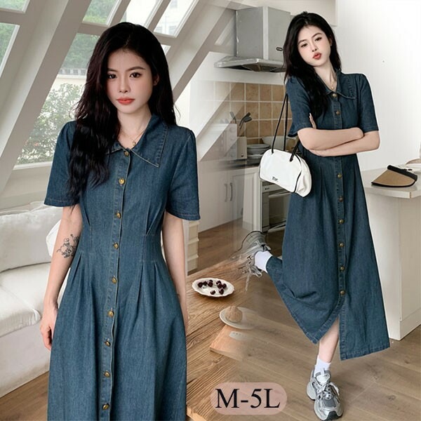ワンピース 大きいサイズ デニムワンピース 半袖 大人かわいい ぽっちゃり 夏ワンピ 着やせ Aライン M L LL 3L 4L 5L