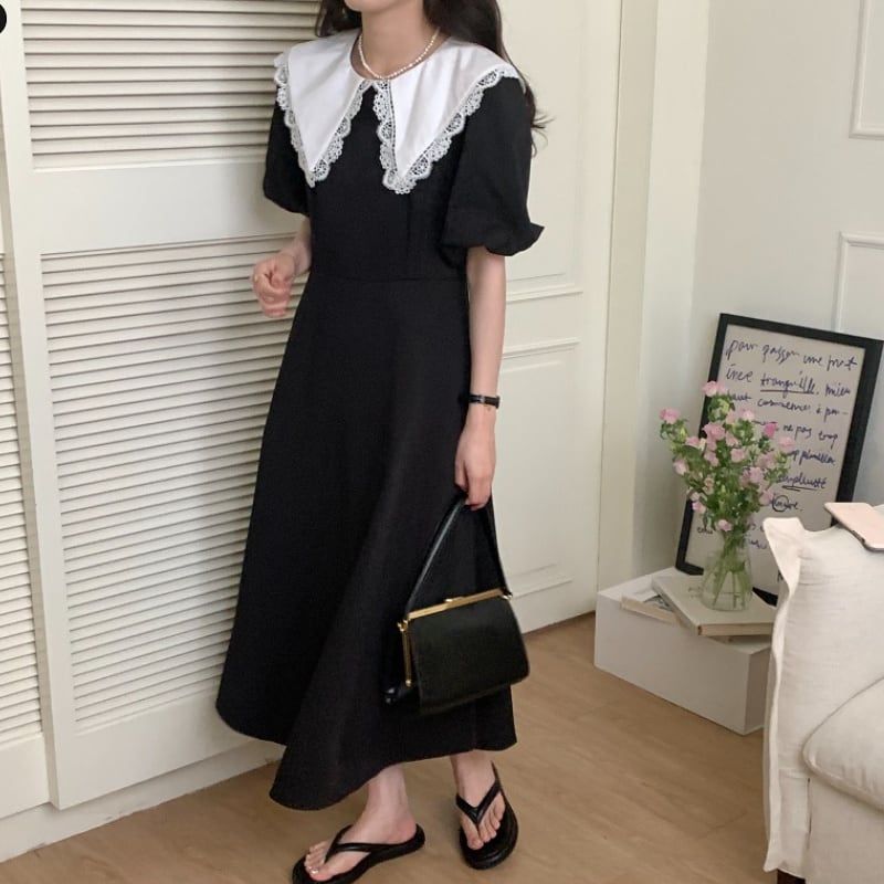 2color レディース ワンピース ブラック グレー 大人可愛い きれいめ 大人 上品 おしゃれ 5,529円