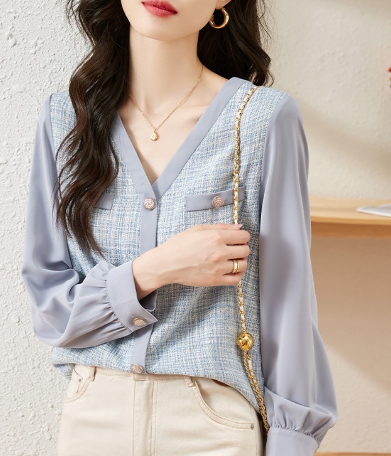 デート モテアイテム シャツ ブラウス 長袖 Vネック シフォン 可愛い きれいめ 上品 おしゃれ かっこいい 可愛い ラブリー キュート ガーリー クール モード系 セクシー エレガント