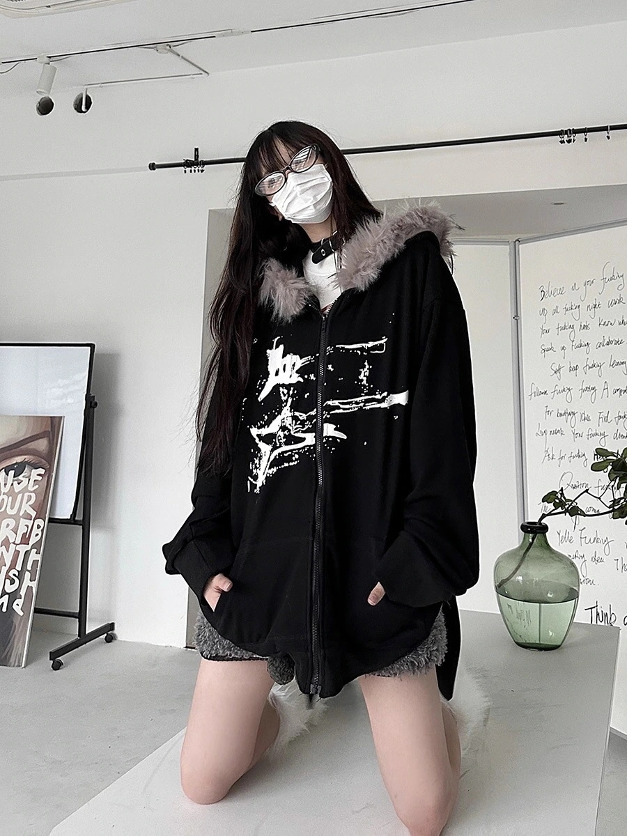 高評価!!2025 秋冬 韓国っぽ 防寒 厚手プリント アウタートレンド かわいい レディース ブルゾンフード付きロング丈 長袖トップスカジュアルファッション系フルカラーダコーデ耳トラック