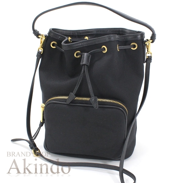 【新品同様】プラダ PRADA ショルダーバッグ デュエット バケットバッグ 黒 キャンバス ブラック 1BH038 巾着バッグ 軽量 斜め掛け カバン レディース NERO ブランド お出かけ