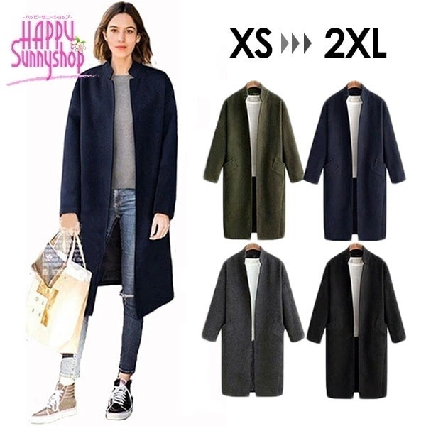 【期間特典】コート レディース ノーカラーコート ステンカラーコート 春コート 暖かい ネイビー 秋冬 ロング 細身 細見え きれいめ コクーンコート アウター ボア 小さいサイズ カジュアル シン