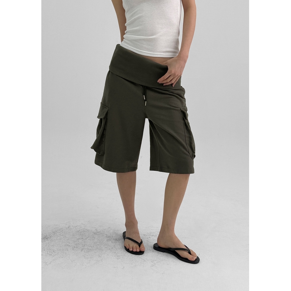 ブラックアッププリック折りたたみバンディングバミューダパンツ