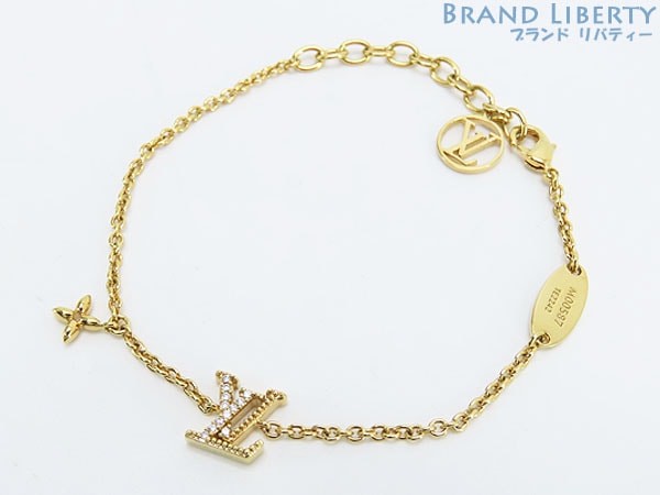 新品同様ルイヴィトンLOUISVUITTONブレスレットLVアイコニックチェーン腕輪ゴールドラインストーンメタルM00587 38,974円