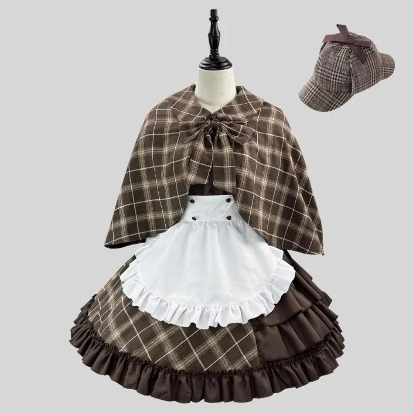 24 アニメパーティー コスプレ 仮装 探偵メイド服 セット コスム 可愛いロリータメイド服 ビッグサイズ ワンピースパーティーイベントセット[]1529