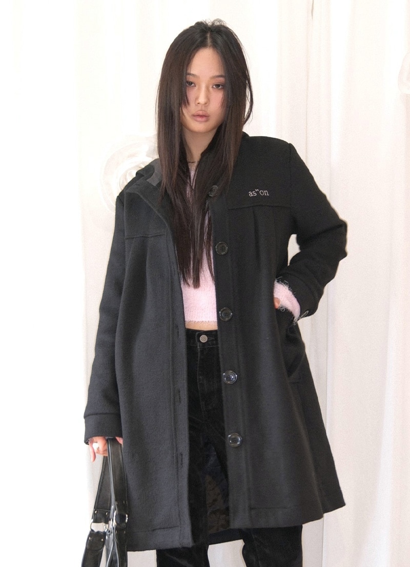 【AS"ON】 ALLO HOOD LONG COAT / BLACK 正規品