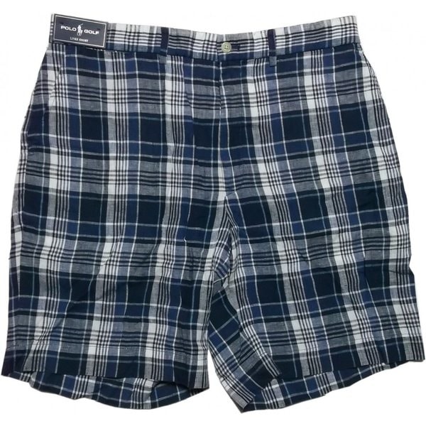 ポロゴルフ ショートパンツ ショーツ チェック リネン ブルー PG3-002
