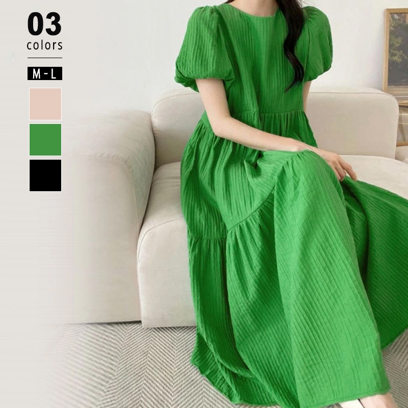 ふんわり ロング丈 大人 かわいい プリーツ ガーリー リラックスレディースファッション ワンピース