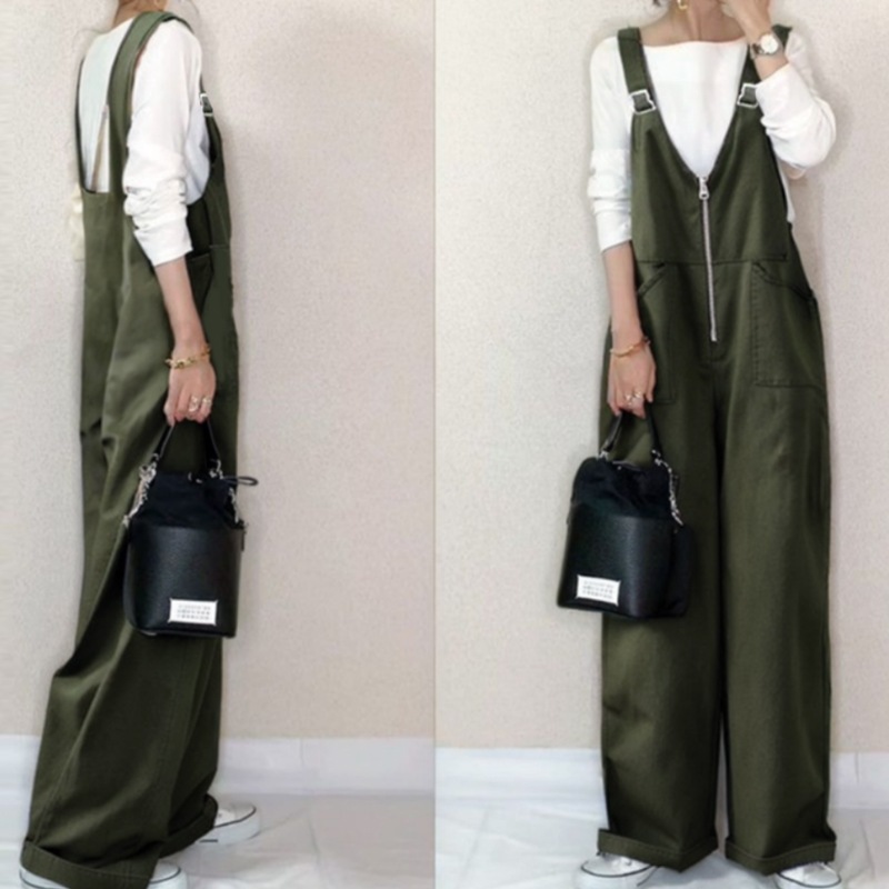 【人気沸騰】 無地 シンプル カジュアル ロング丈コンビネゾン