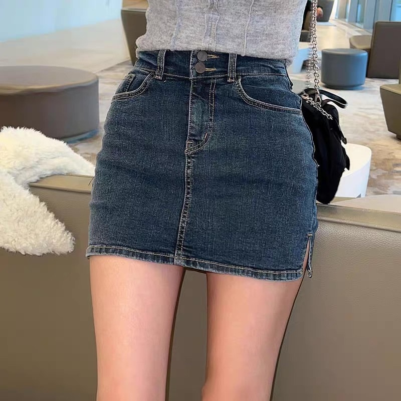 レディース スカート ボトムス デニムスカート ミニスカート ミニ タイト スリム 細身 フェミニン ストリート スリット サイドスリット ハイウエスト アメカジ デニム ブルーデニム かわいい 5,793円