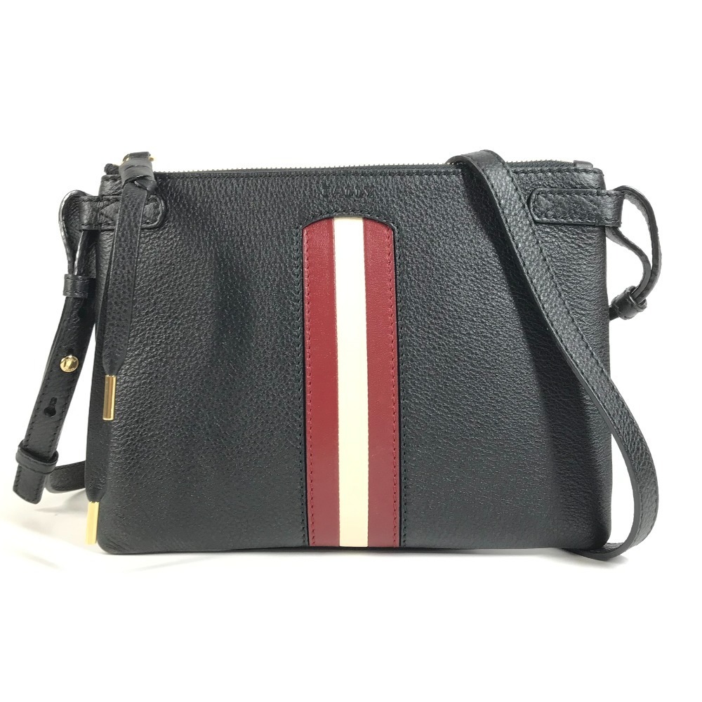 BALLY バリー ショルダーバッグ ロゴ ライン 斜め掛け ポシェット レザー ブラック