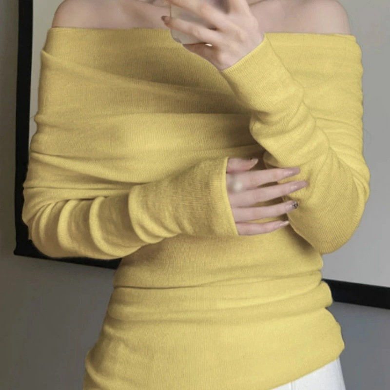 ニットセーター オフショルダー オフショルニット 春秋風 長袖 ドロップショルダー レディース 大人 タイト ストレッチ フェミニン 可愛い ざっくり編み リブニット タイト ショート丈 ストレッチ 5,593円