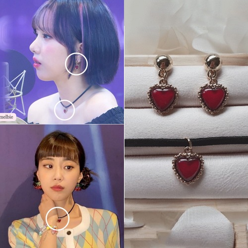 [TWICEダヒョン着用チョーカー] [韓国人気アイドルアクセサリー ]Burgundy Heart Choker 韓国ストリートファッション デイリーアクセサリー