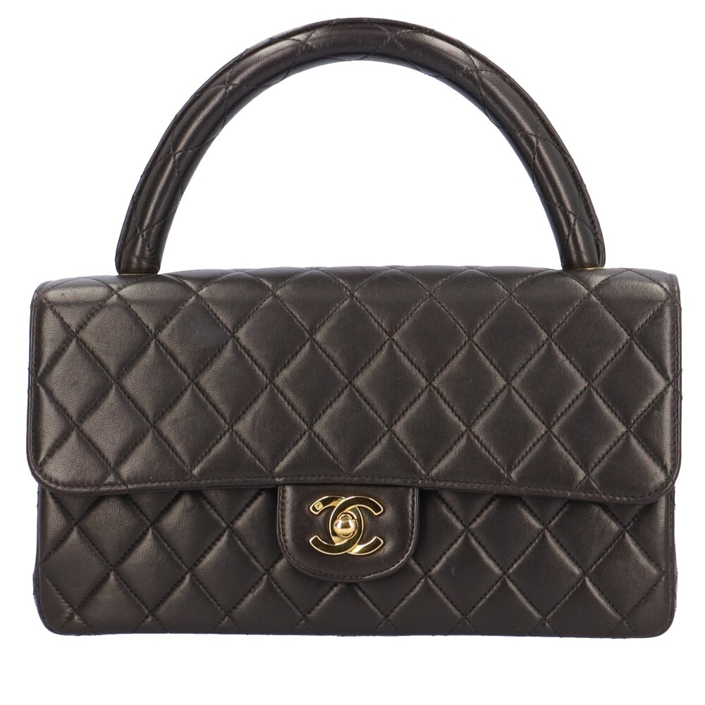シャネル 親子バッグ ココマーク マトラッセ ハンドバッグ ラムスキン ブラック CHANEL 中古
