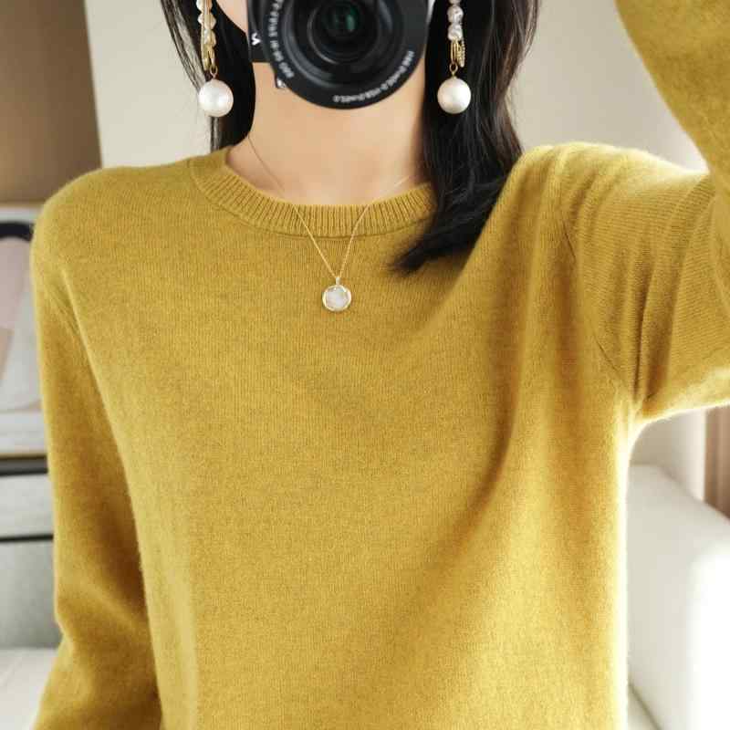 ファッション 服 オシャレ カワイイ シンプル 大カワイイ サイズ 婦服 秋 韓国 スタイル ウール セーター プルオーバー ラウンドネック