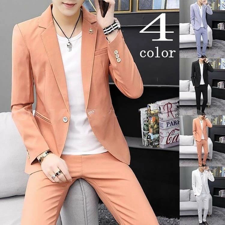 スーツ メンズセット アップサマー スーツ おしゃれ サマージャケット テーラード 長袖 スキニーパンツ 上下 カジュアル 紳士服 無地 春秋 夏用（suit139）