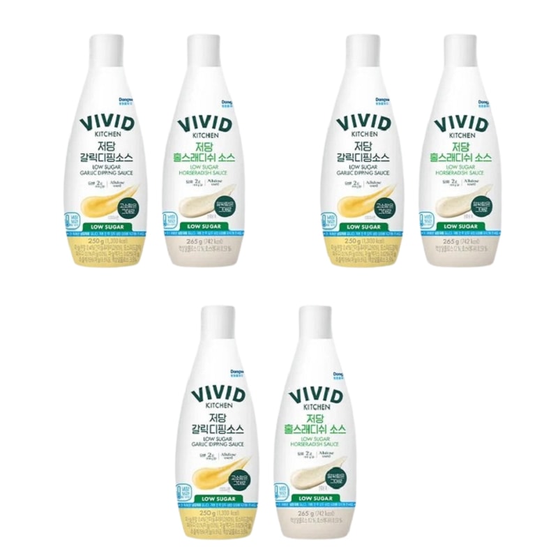 韓国明洞ソウルえきの人気食品-ビビッドキッチン 低糖 アルロス ガーリックディッピングソース 250gx3 +低糖 ホルスラディッシュソース 265gx3